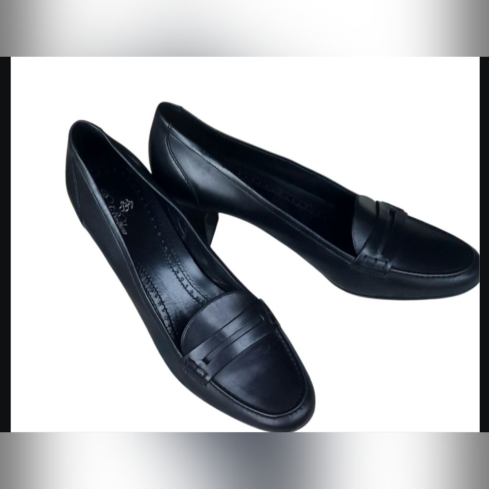 Women's Brooks Brothers "346"Black Leather Penny loafersPumps Heels Shoes 9.5